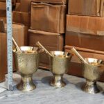 ست هاون سه تایی برنجی هندی پرکارو سنگین