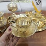 ست استکان نعلبکي برنجي هندي طاووس ک